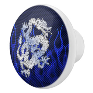 Blue Dragon in Chrome Carbon Fibre Styles Ceramic Knob