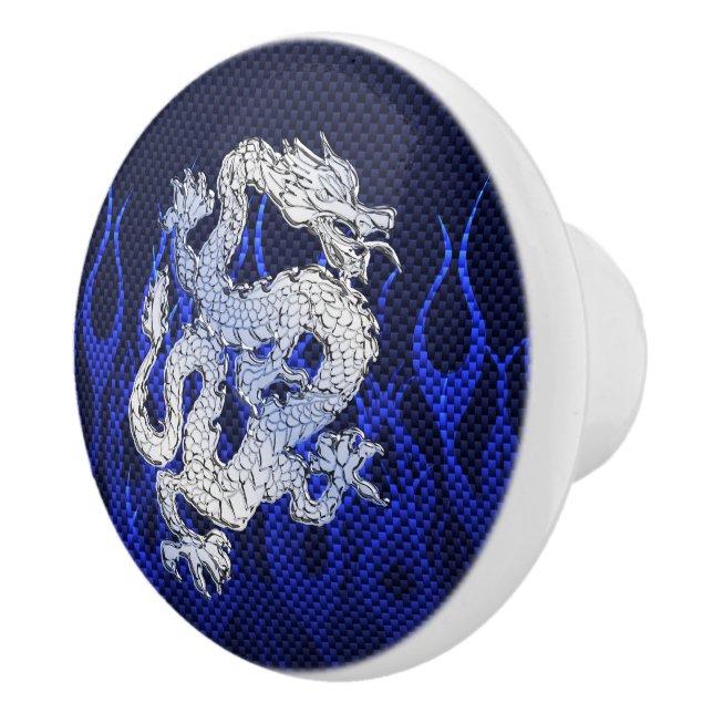Blue Dragon in Chrome Carbon Fibre Styles Ceramic Knob (Right)