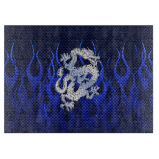 Blue Dragon in Chrome Carbon racing flames Cutting Board