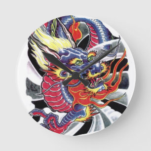 Blue Dragon Japanese tattoo design Round Clock