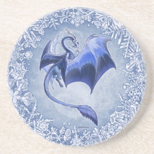 Blue Dragon of Winter Fantasy Nature Art Coaster