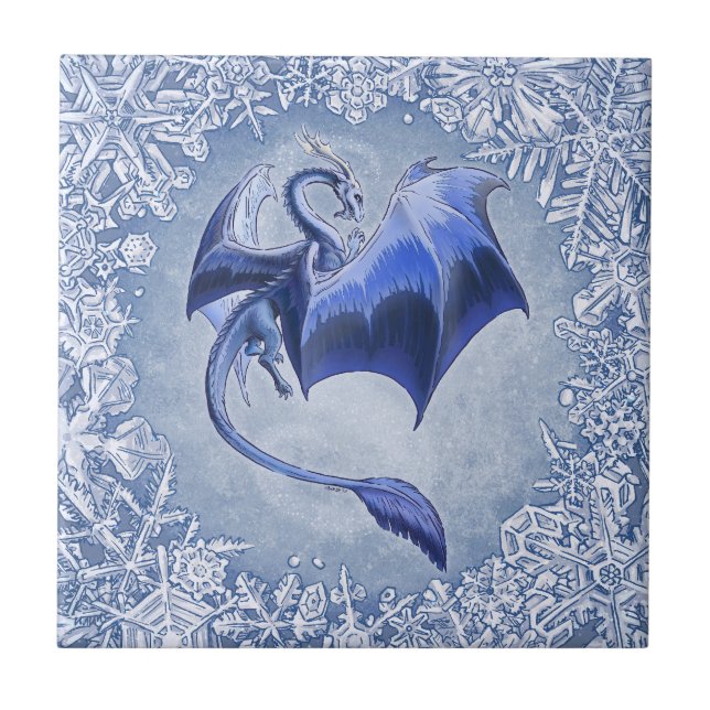 Blue Dragon of Winter Fantasy Nature Art Tile (Front)