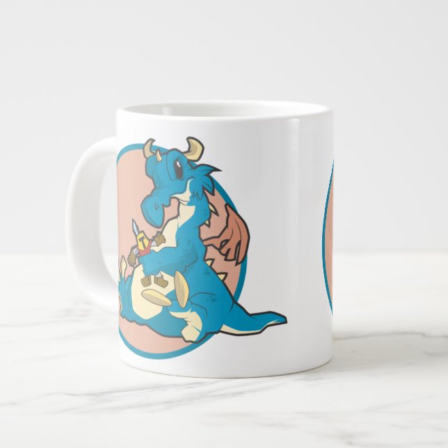 Blue Dragon playing with a Stuffed Knight figure Large Coffee Mug (Front Left)