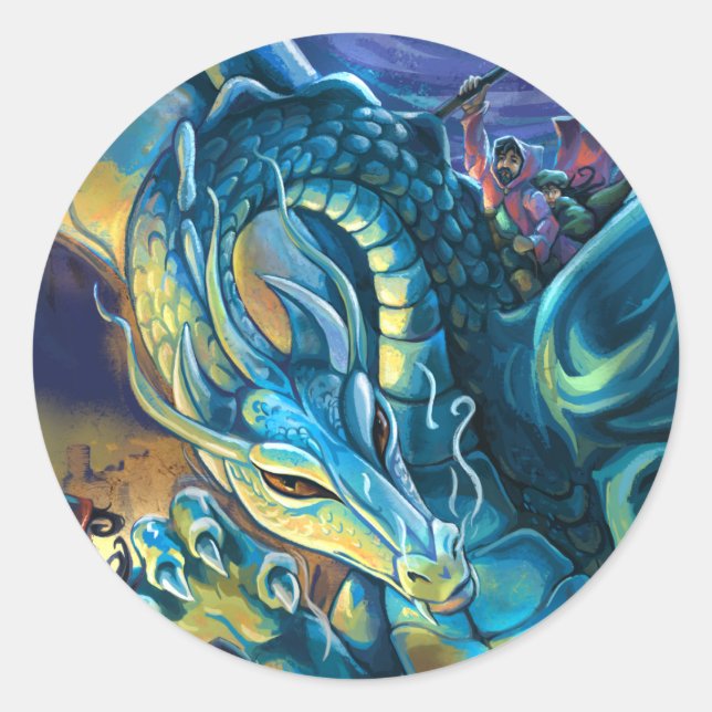 Blue Dragon Rider Classic Round Sticker (Front)