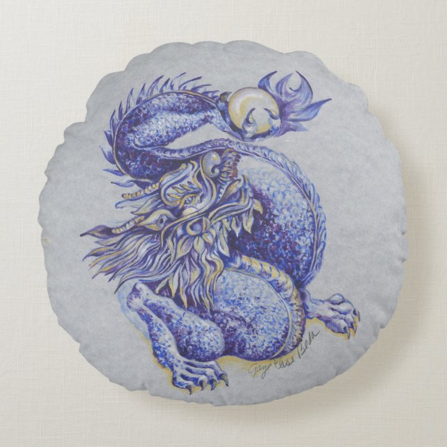 Blue Dragon Round Cushion (Front)