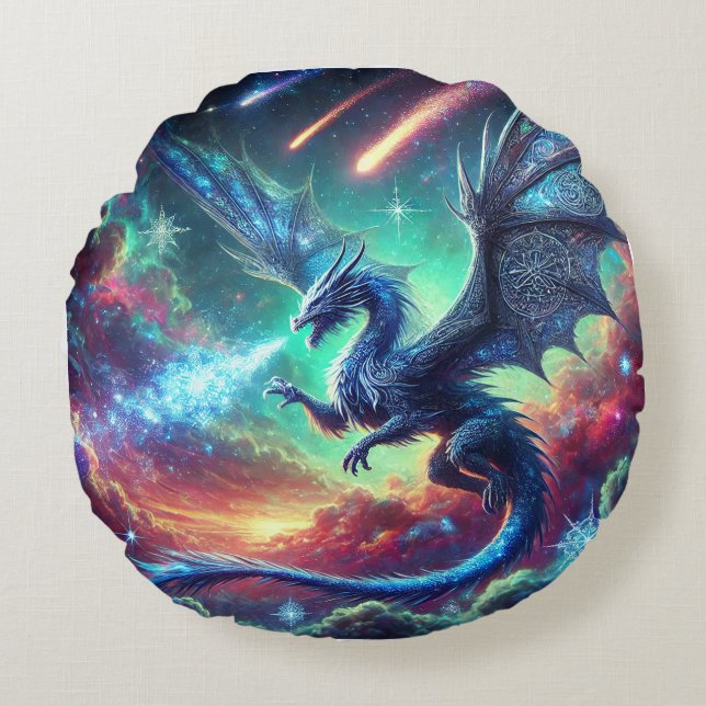 Blue Dragon Round Cushion (Front)