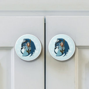 Blue Dragon Sorceress Snowflakes Ceramic Knob