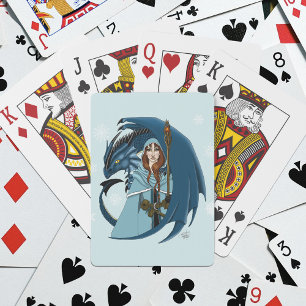 Blue Dragon Sorceress Snowflakes Playing Cards