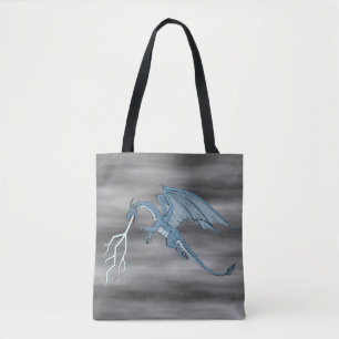 Blue Dragon Spitting Lightning  Tote Bag