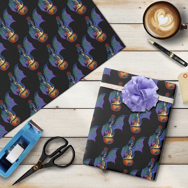 Blue Dragon Sunburst Guitar Music Wrapping Paper (Creator Uploaded)