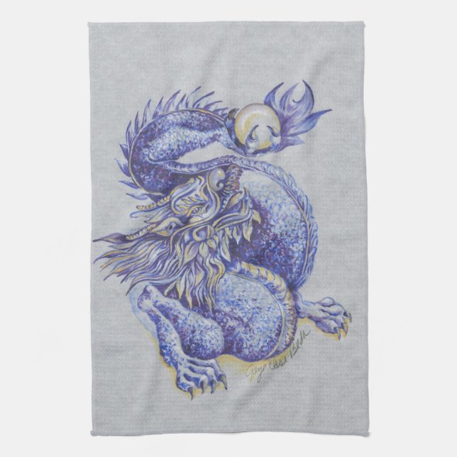 Blue Dragon Tea Towel (Vertical)