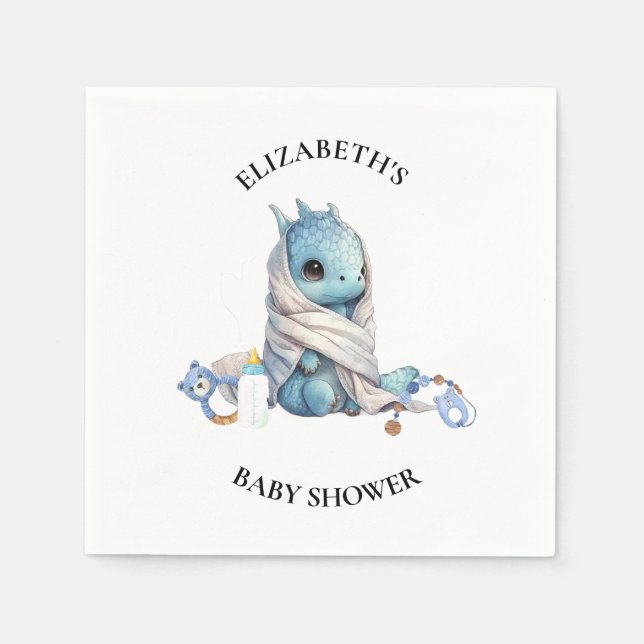 Blue  Dragon Watercolor Baby Shower  Napkin (Front)
