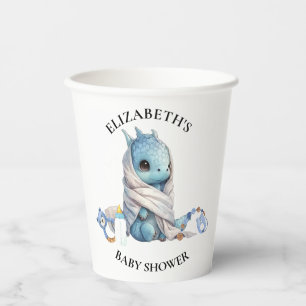 Blue Dragon Watercolor Baby Shower Paper Cups