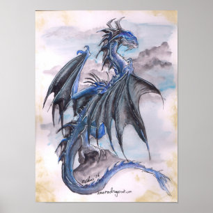 Blue Dragon - watercolours Poster