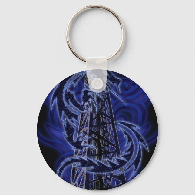 Blue dragon wrapping around derrick key ring (Front)