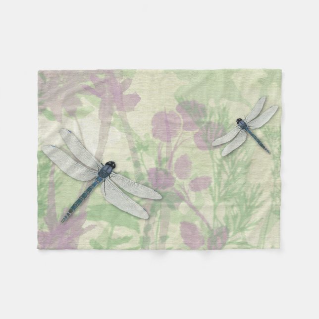 Blue Dragonflies Fleece Blanket (Front (Horizontal))