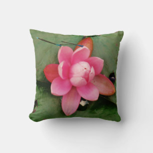Blue Dragonflies on a pink lotus Cushion