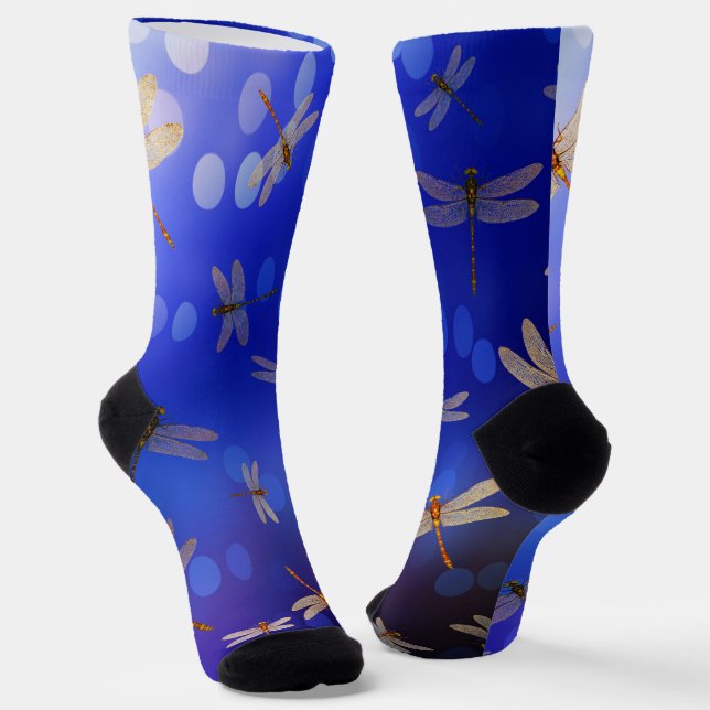 Blue Dragonflies Pattern, Crew Socks (Angled)