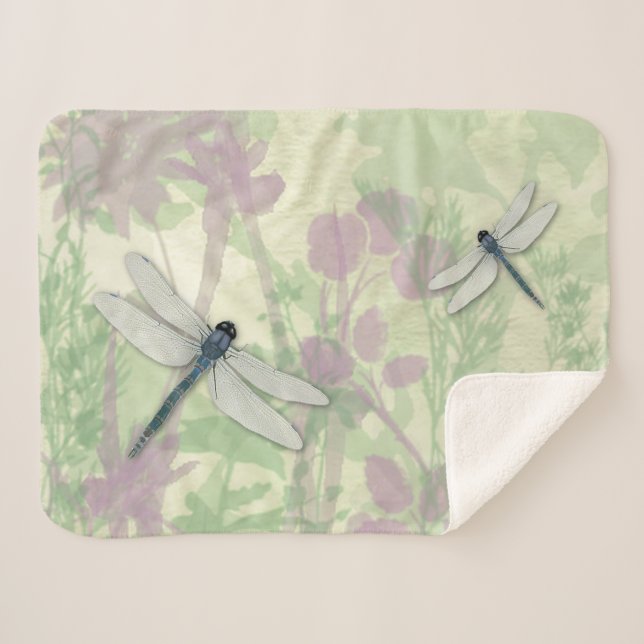 Blue Dragonflies  Sherpa Blanket (Front (Horizontal))