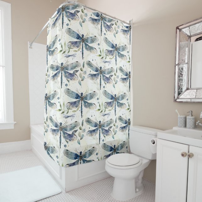 Blue Dragonflies Shower Curtain (In Situ)