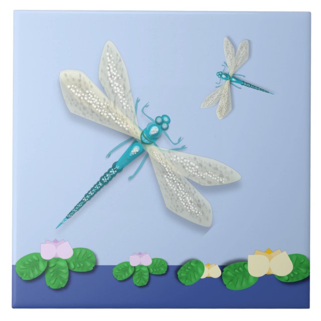 Blue Dragonflies  Tile (Front)