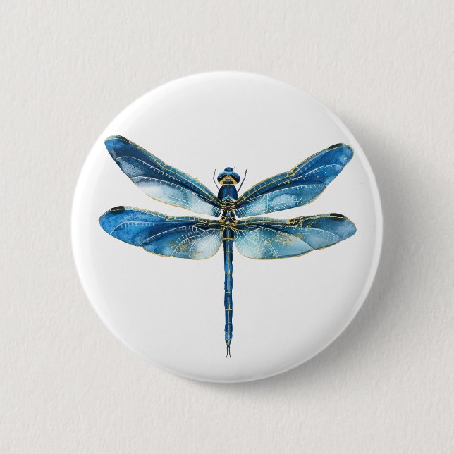 Blue dragonfly  6 cm round badge (Front)