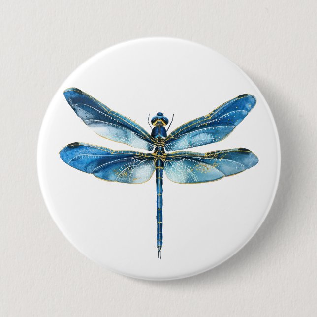 Blue dragonfly  7.5 cm round badge (Front)