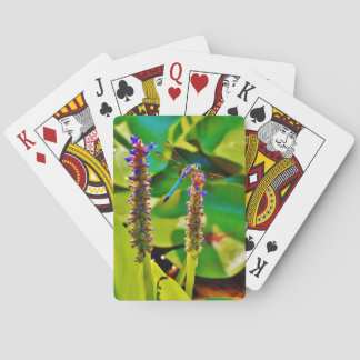 Blue Dragonfly and flowers Playing Cards
