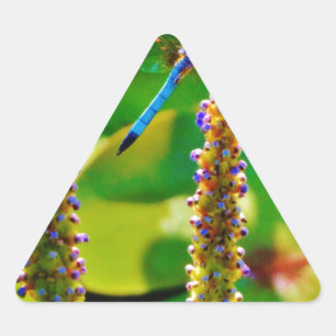 Blue Dragonfly and flowers Triangle Sticker