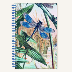 Blue Dragonfly at pond vintage illustration Notebook