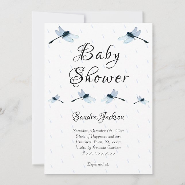 Blue  Dragonfly Boy Baby Shower Invitation (Front)