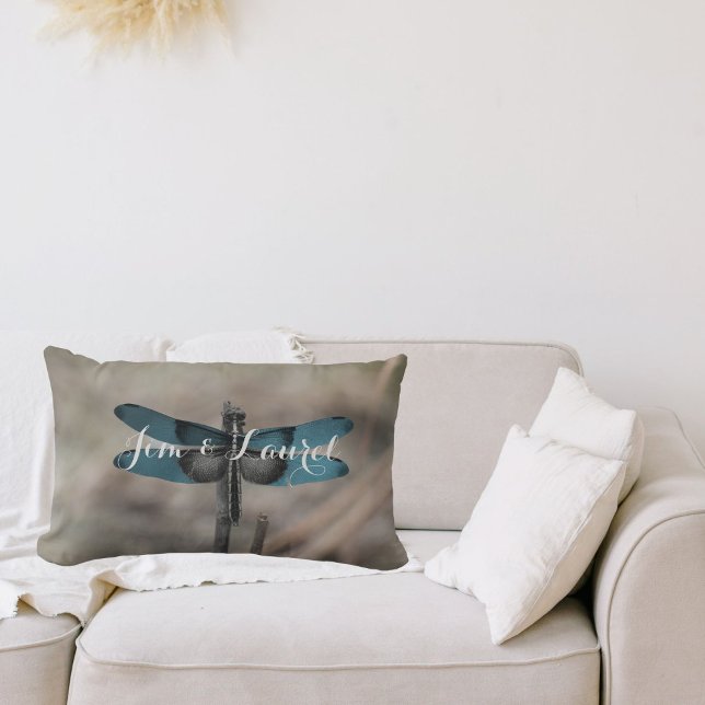 Blue Dragonfly Custom Throw Pillow (accents with special memories)