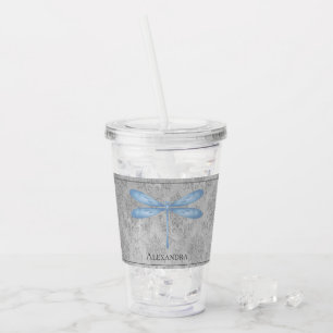 Blue Dragonfly Damask Acrylic Tumbler