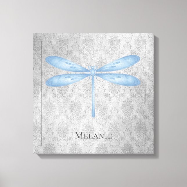 Blue Dragonfly Damask Canvas Print (Front)