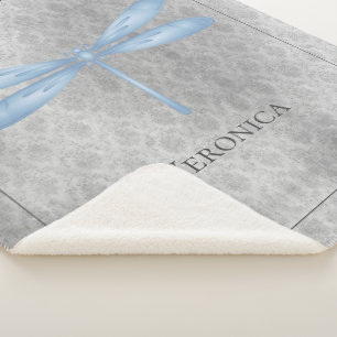 Blue Dragonfly Damask Sherpa Blanket