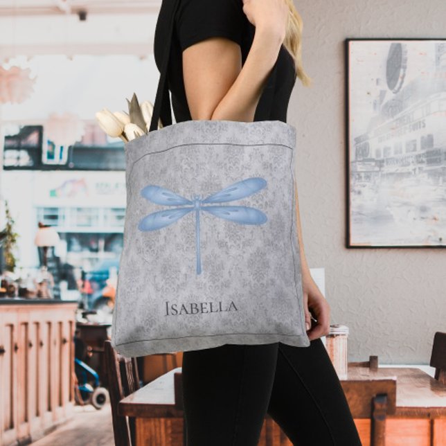 Blue Dragonfly Damask Tote Bag (Blue Dragonfly Damask Tote Bag)