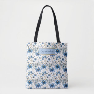 Blue Dragonfly Floral Tote Bag