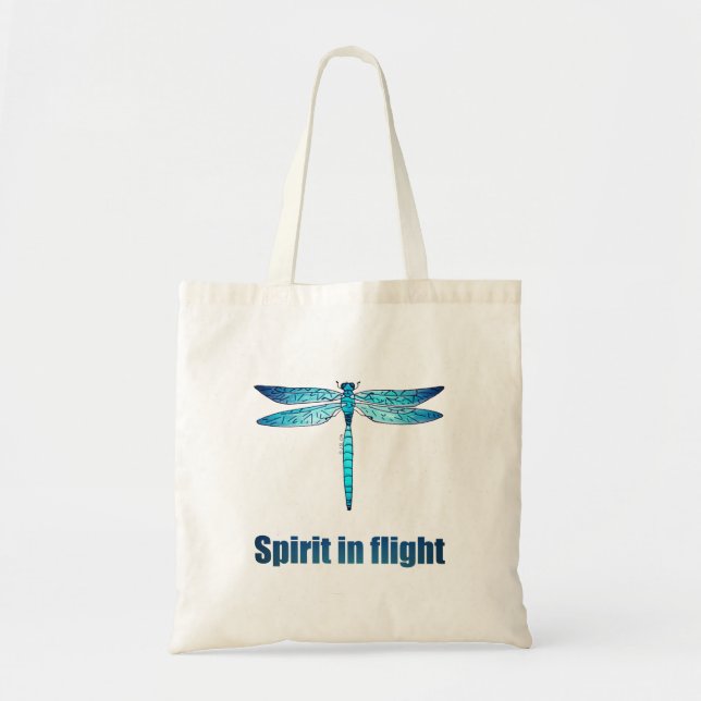 Blue Dragonfly in Flight Illustration Tote Bag (Front)