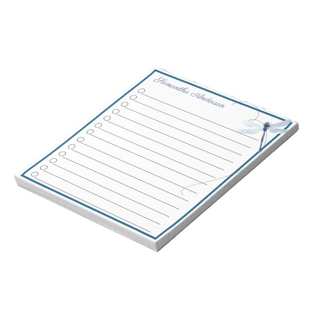Blue Dragonfly in Flight Personalised Name Notepad (Rotated)