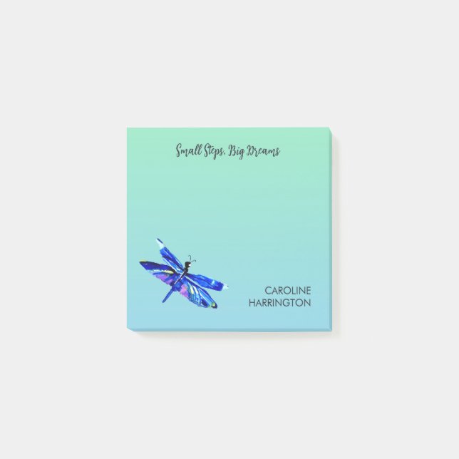 Blue Dragonfly Inspirational Blue Green Nature Post-it Notes (Front)