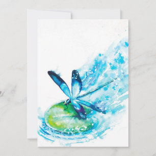 Blue Dragonfly Landing canvas print  lovely canvas Holiday Card