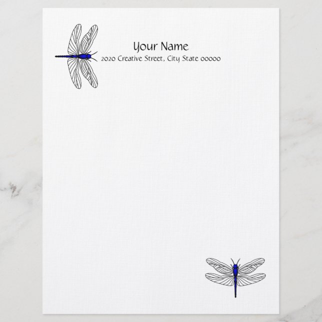 Blue Dragonfly Letterhead Linen Stationary (Front)