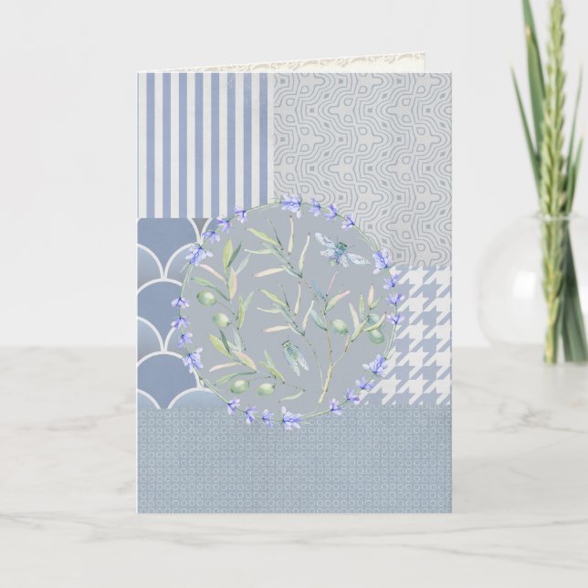 Blue Dragonfly Olive Branches  Greeting Card (Front)