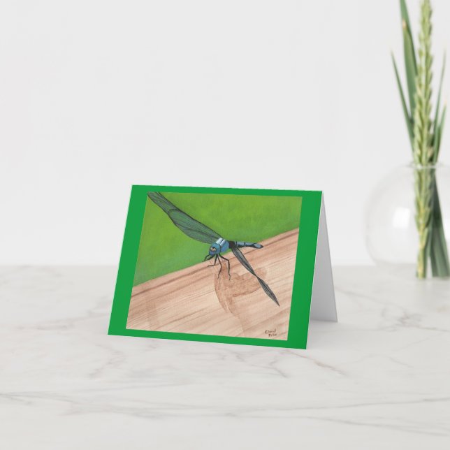 Blue Dragonfly on a Rail Note Cards (Front)