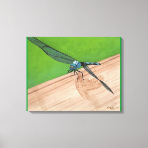 Blue Dragonfly on a Rail Wrapped Canvas