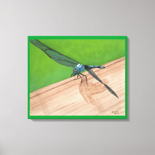 Blue Dragonfly on a Rail Wrapped Canvas