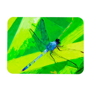 Blue Dragonfly on Green Abstract Impressionism Magnet