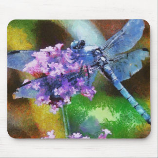 Blue Dragonfly on Wild Garlic Dot Art Mouse Pad