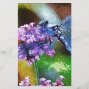 Blue Dragonfly on Wild Garlic Dot Art Stationery