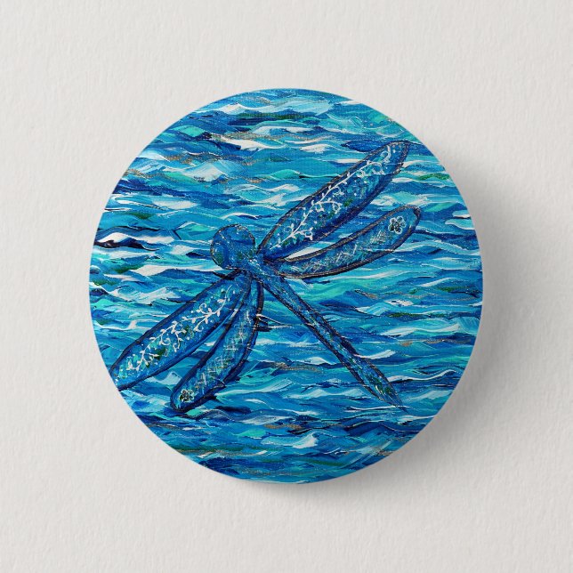 Blue Dragonfly Painting 6 Cm Round Badge (Front)